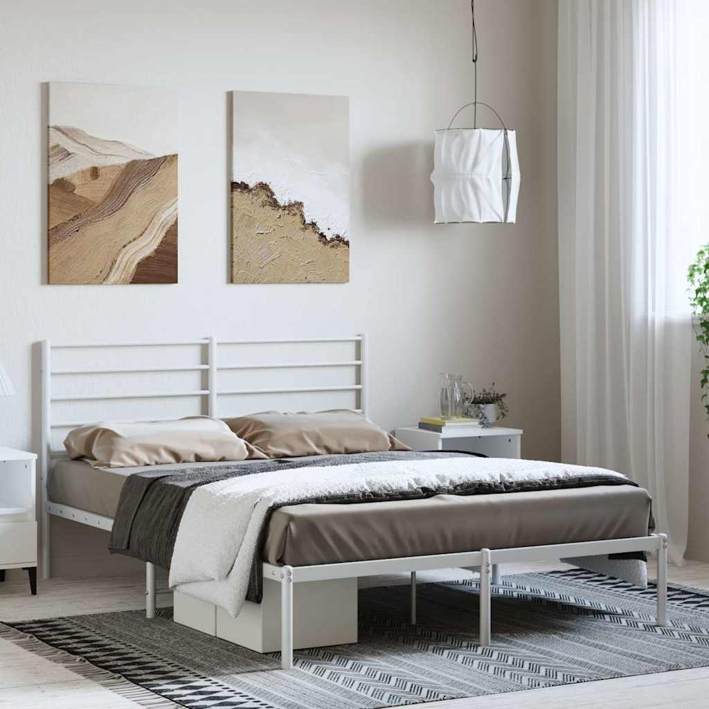 Bettgestell mit Kopfteil Metall Weiß 150x200 cm