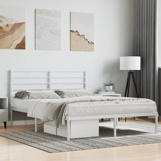 Bed frame with headboard metal white 160x200 cm