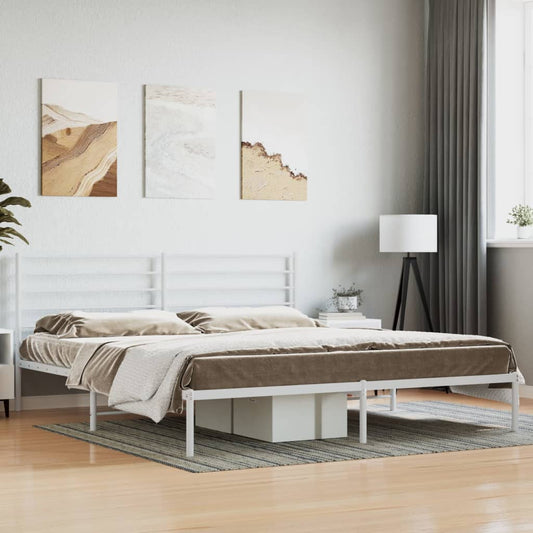 Bed frame with headboard metal white 180x200 cm