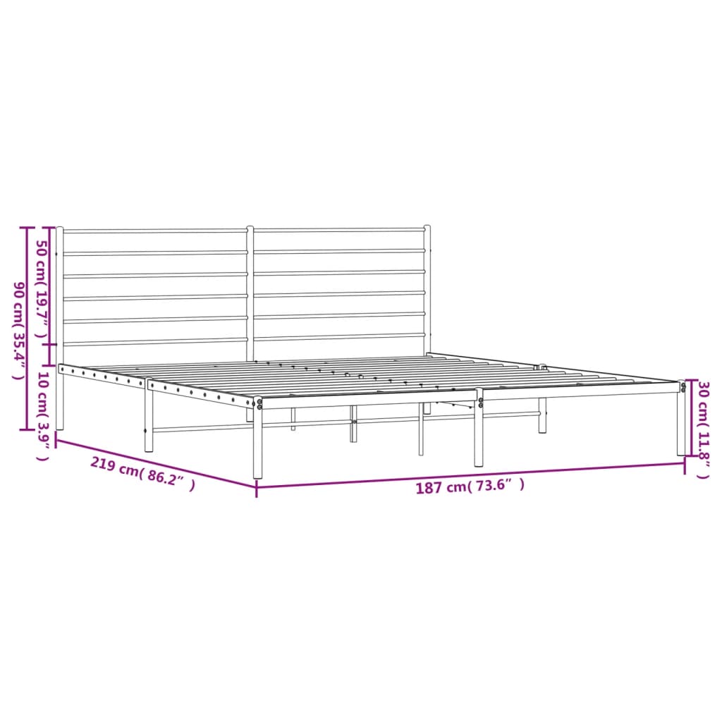 Bed frame with headboard metal white 183x213 cm
