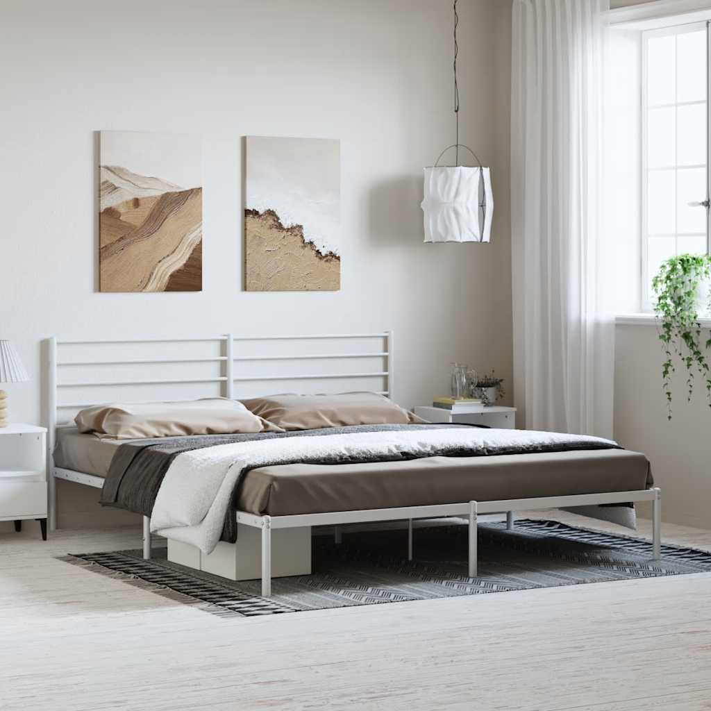 Bed frame with headboard metal white 183x213 cm