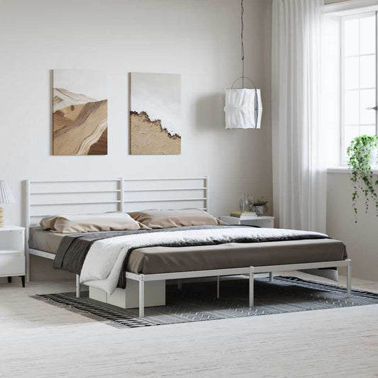 Bed frame with headboard metal white 183x213 cm