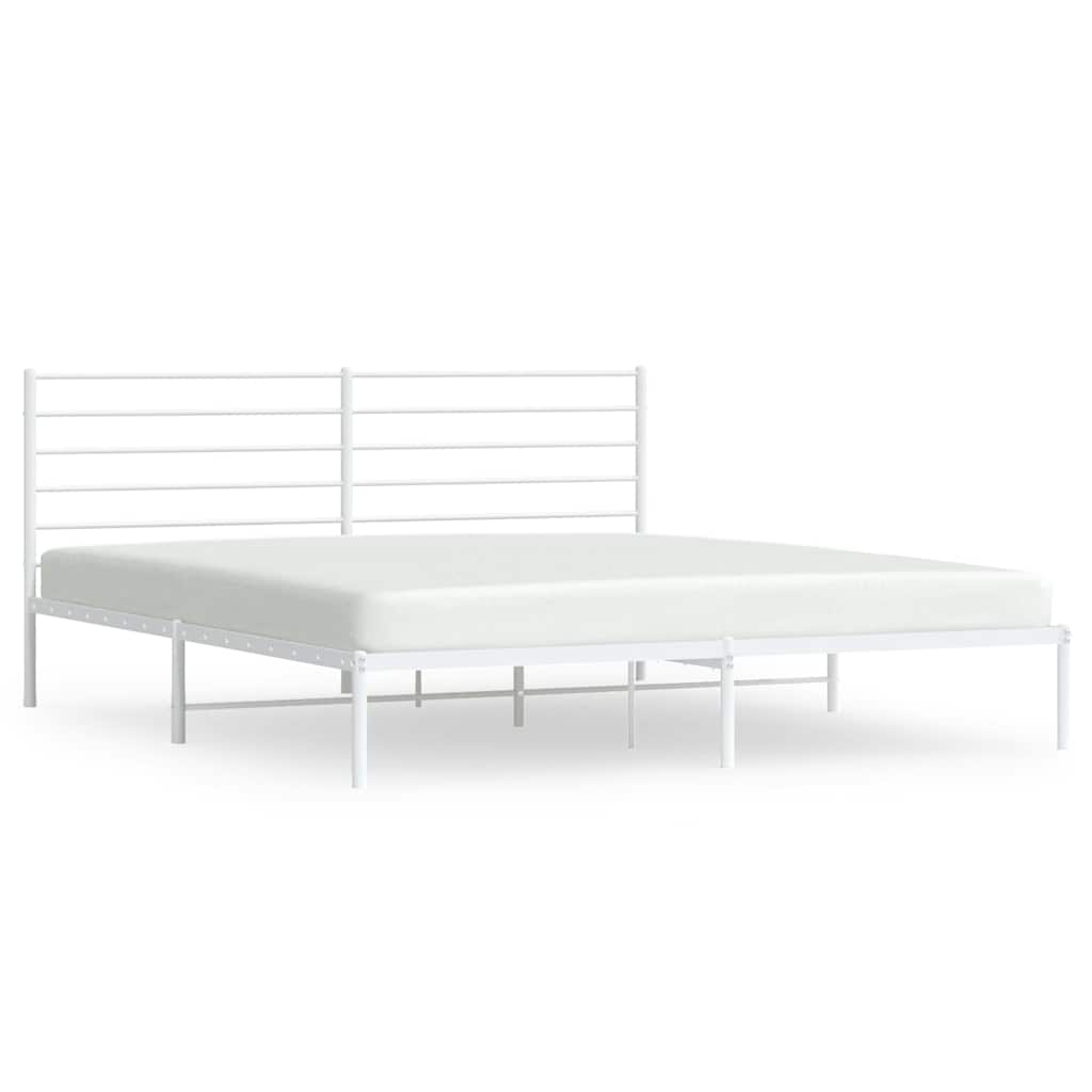 Bed frame with headboard metal white 193x203 cm