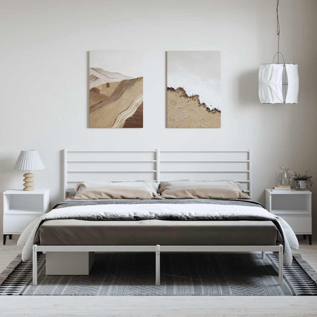Bed frame with headboard metal white 193x203 cm