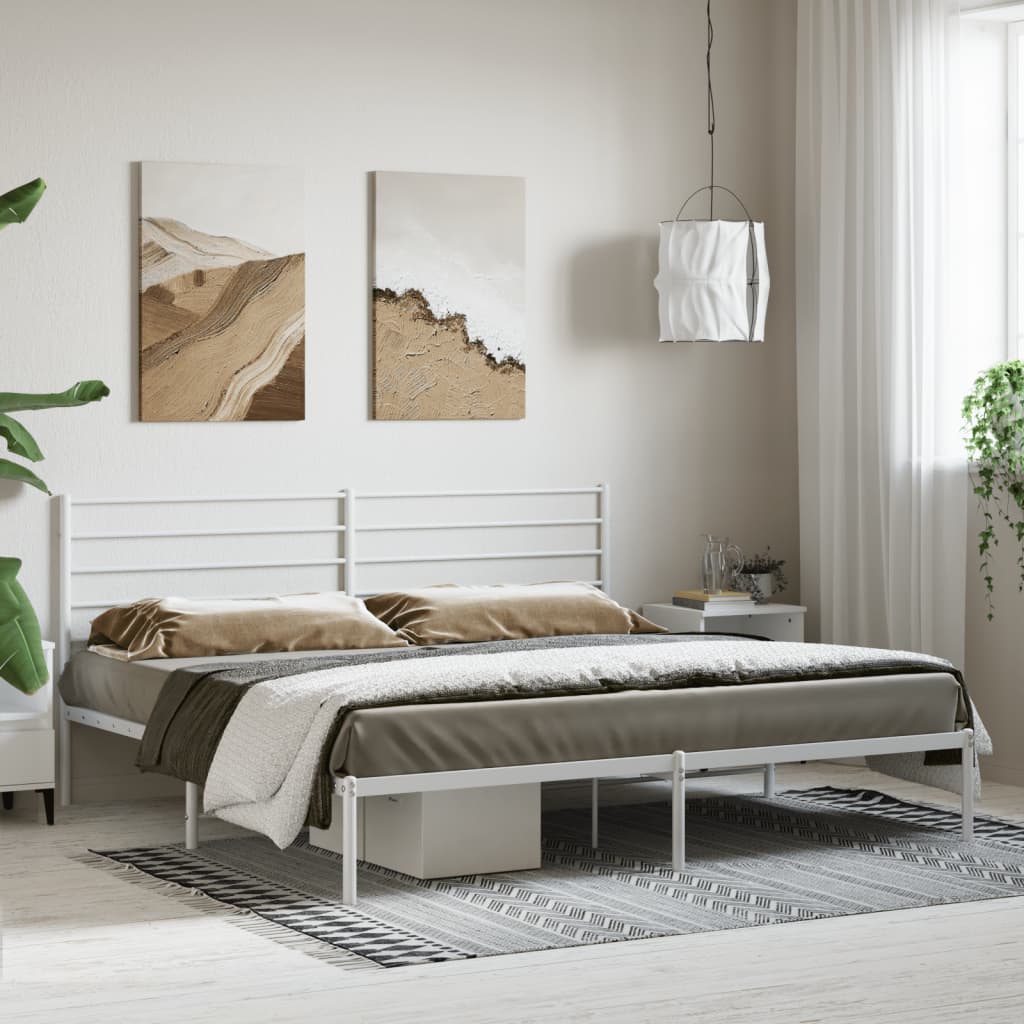 Bed frame with headboard metal white 193x203 cm