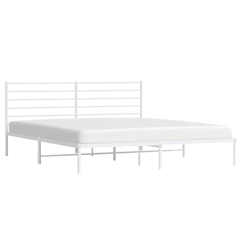 Bed frame with headboard metal white 193x203 cm
