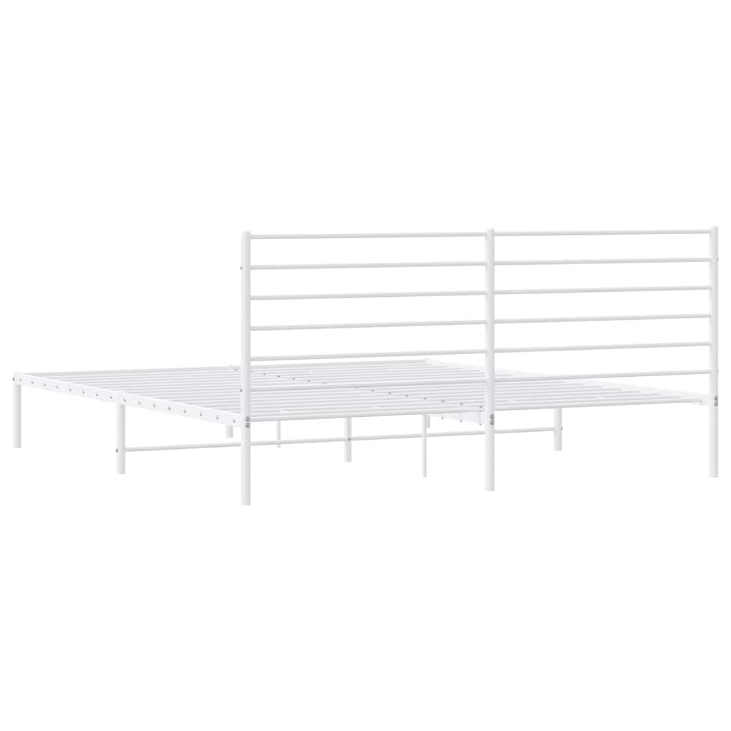 Bed frame with headboard metal white 193x203 cm