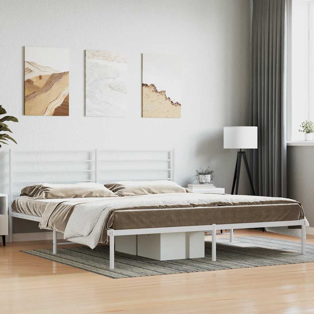 Bed frame with headboard metal white 193x203 cm