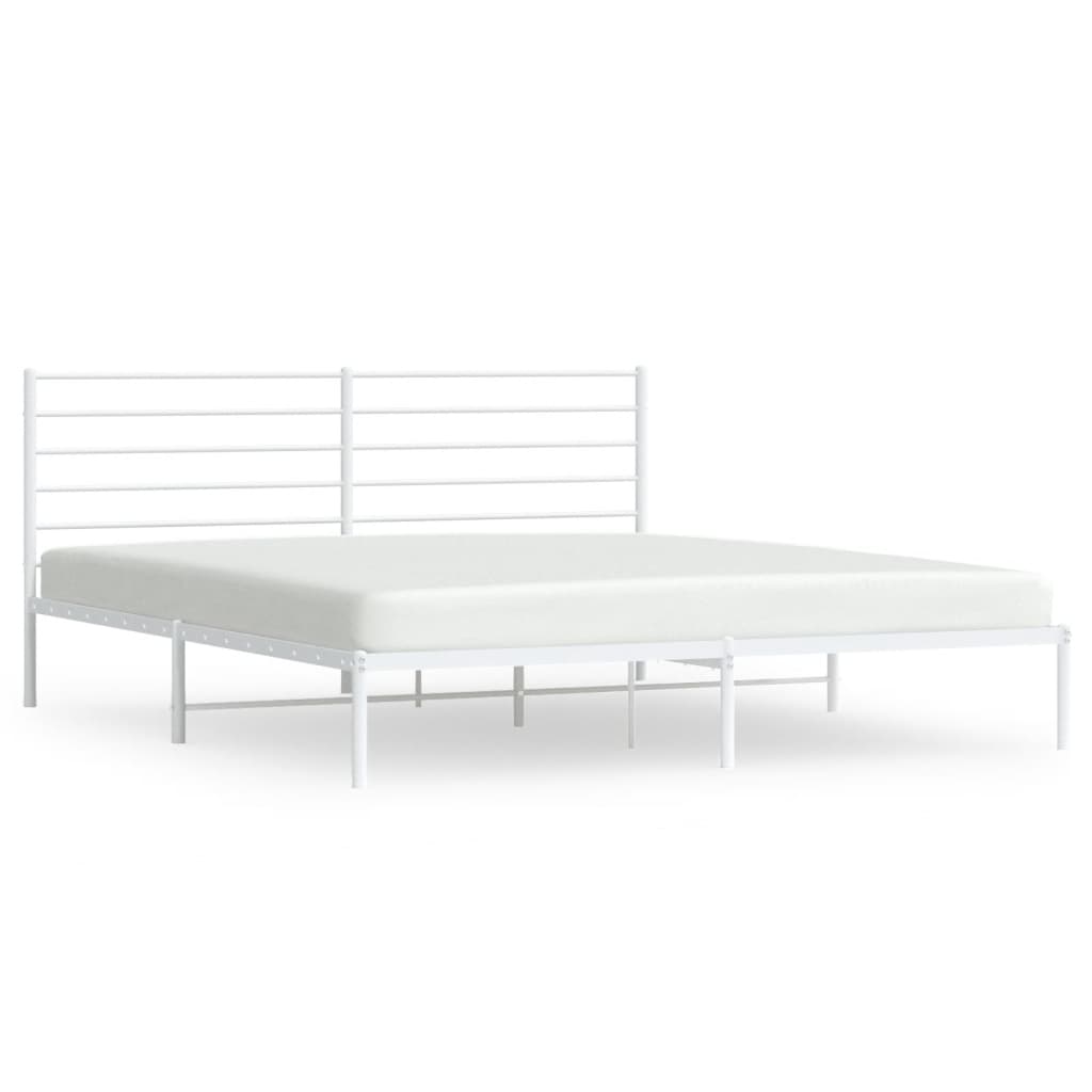 Bed frame with headboard metal white 200x200 cm