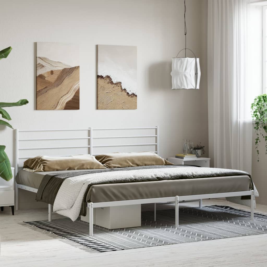 Bed frame with headboard metal white 200x200 cm