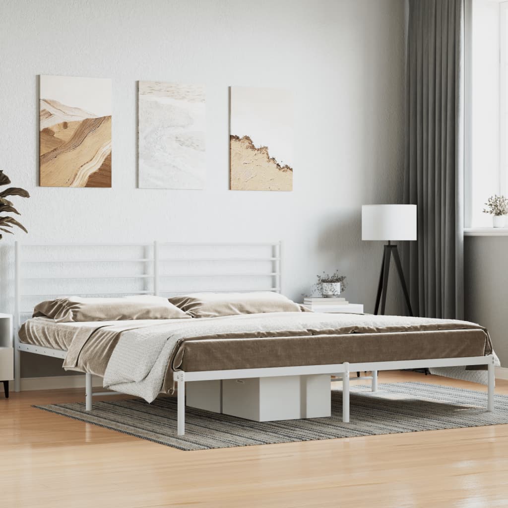Bed frame with headboard metal white 200x200 cm