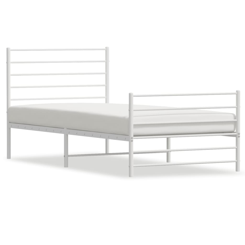 Bed frame with head and footboard metal white 75x190 cm