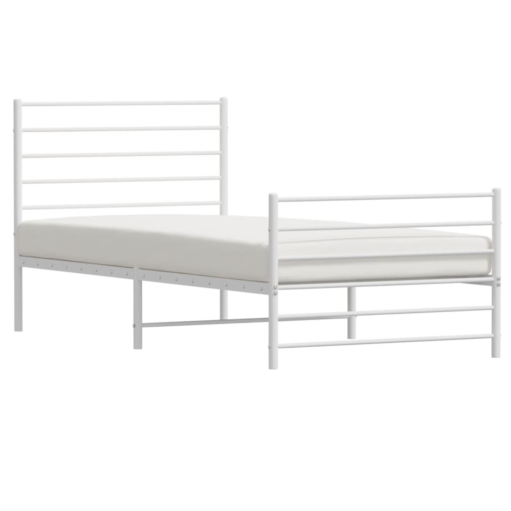 Bed frame with head and footboard metal white 75x190 cm