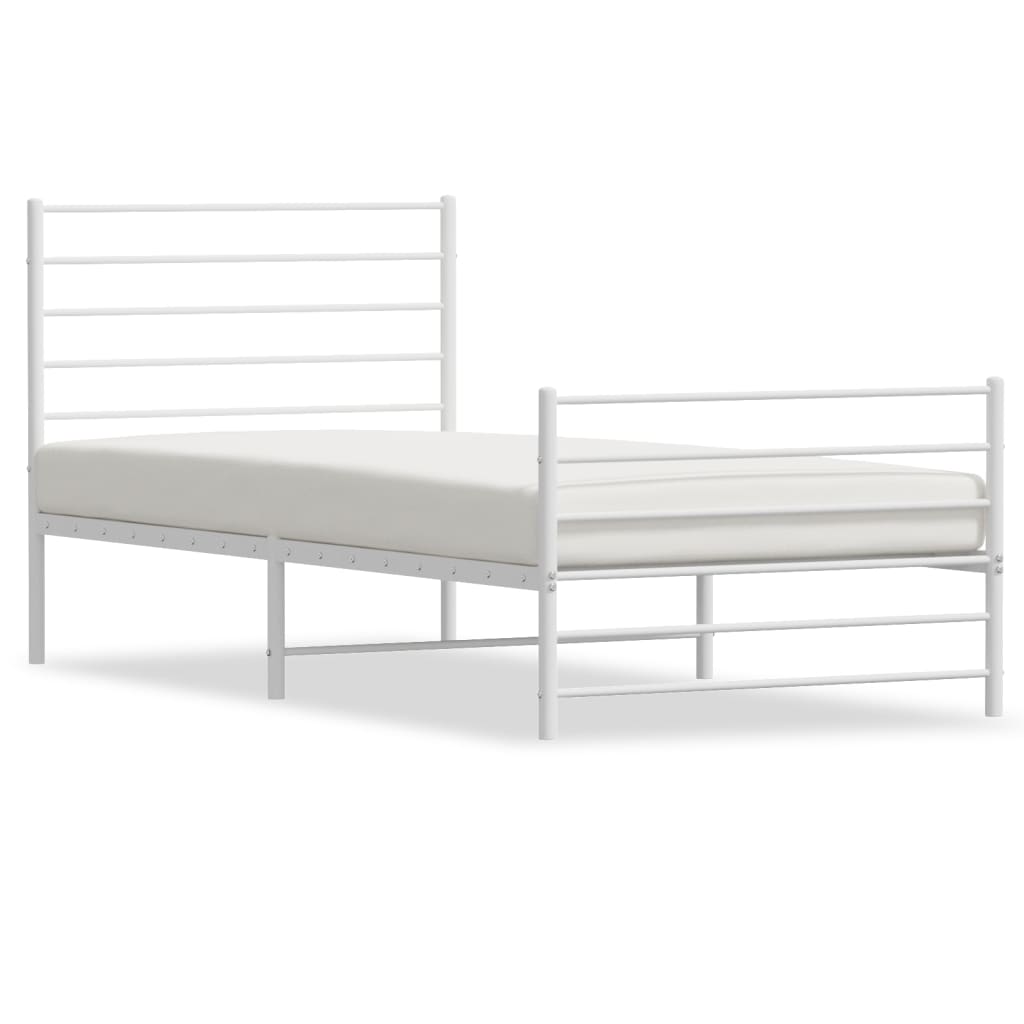 Bed frame with head and footboard metal white 90x190 cm