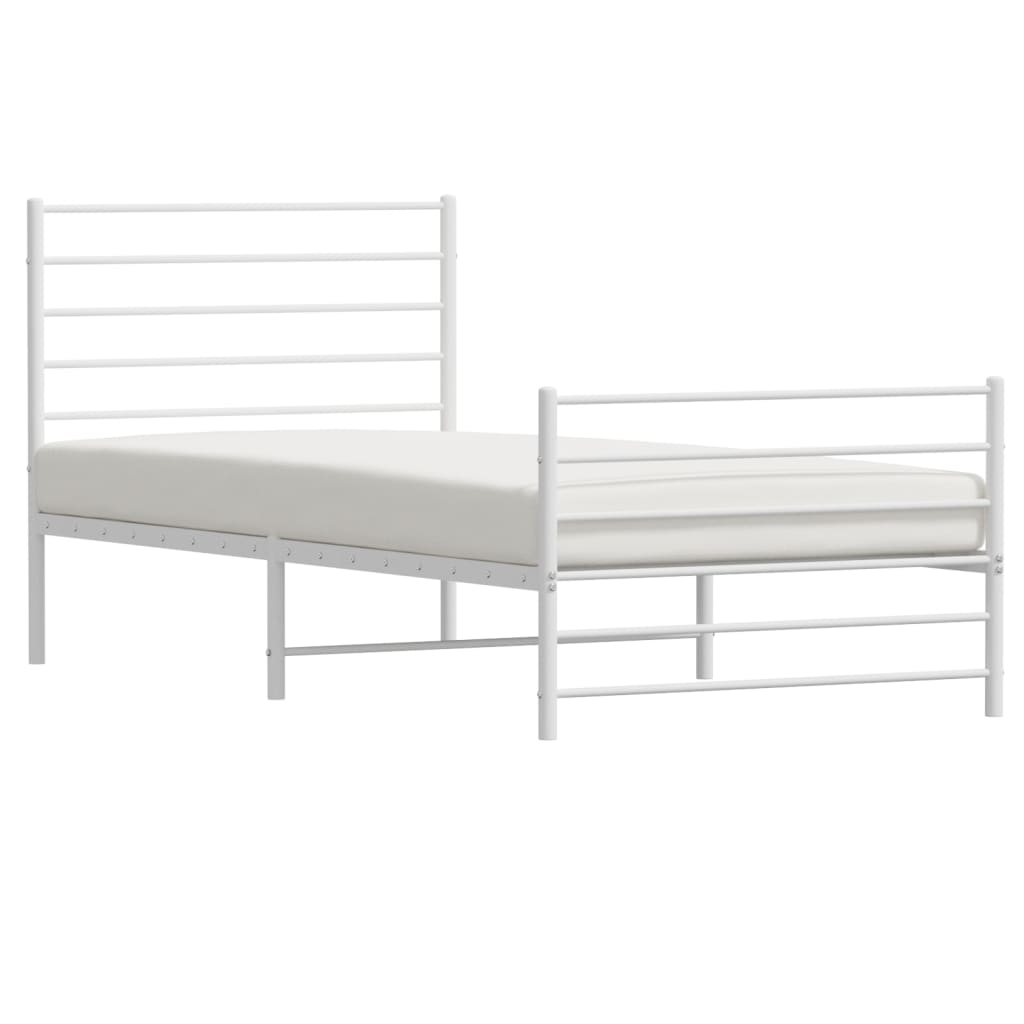 Bed frame with head and footboard metal white 90x190 cm