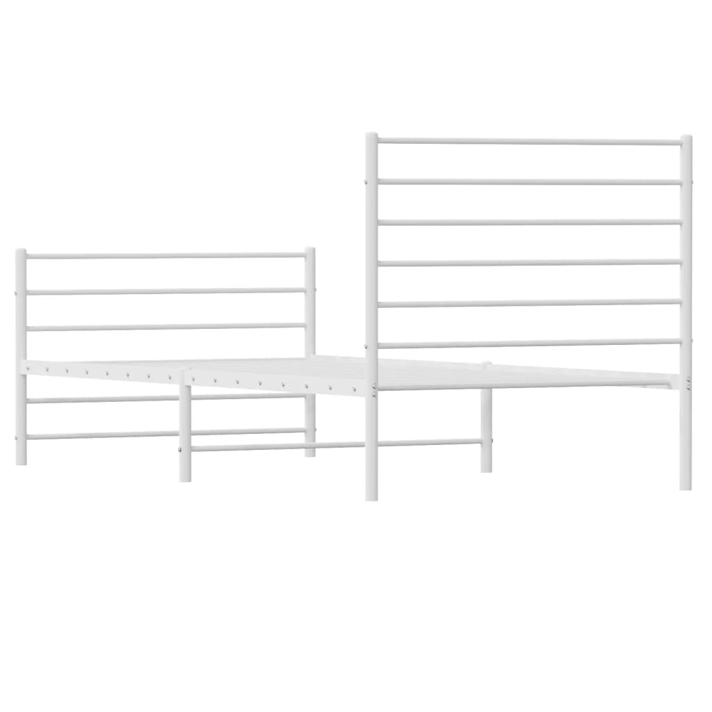 Bed frame with head and footboard metal white 90x190 cm