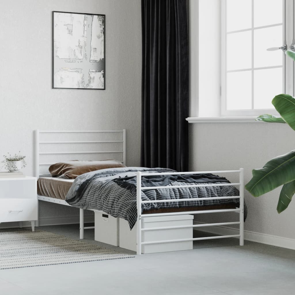 Bed frame with head and footboard metal white 90x190 cm