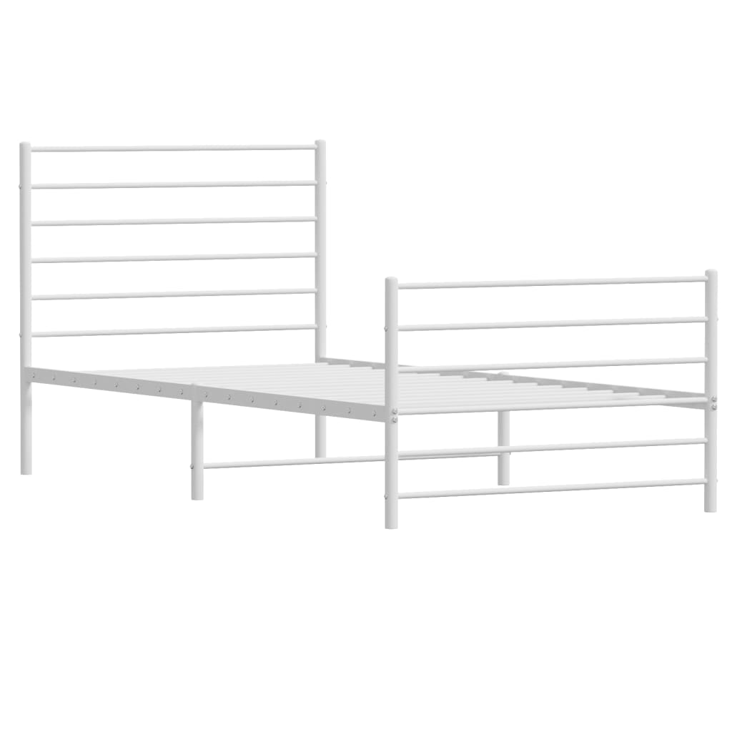 Bed frame with head and footboard metal white 90x200 cm