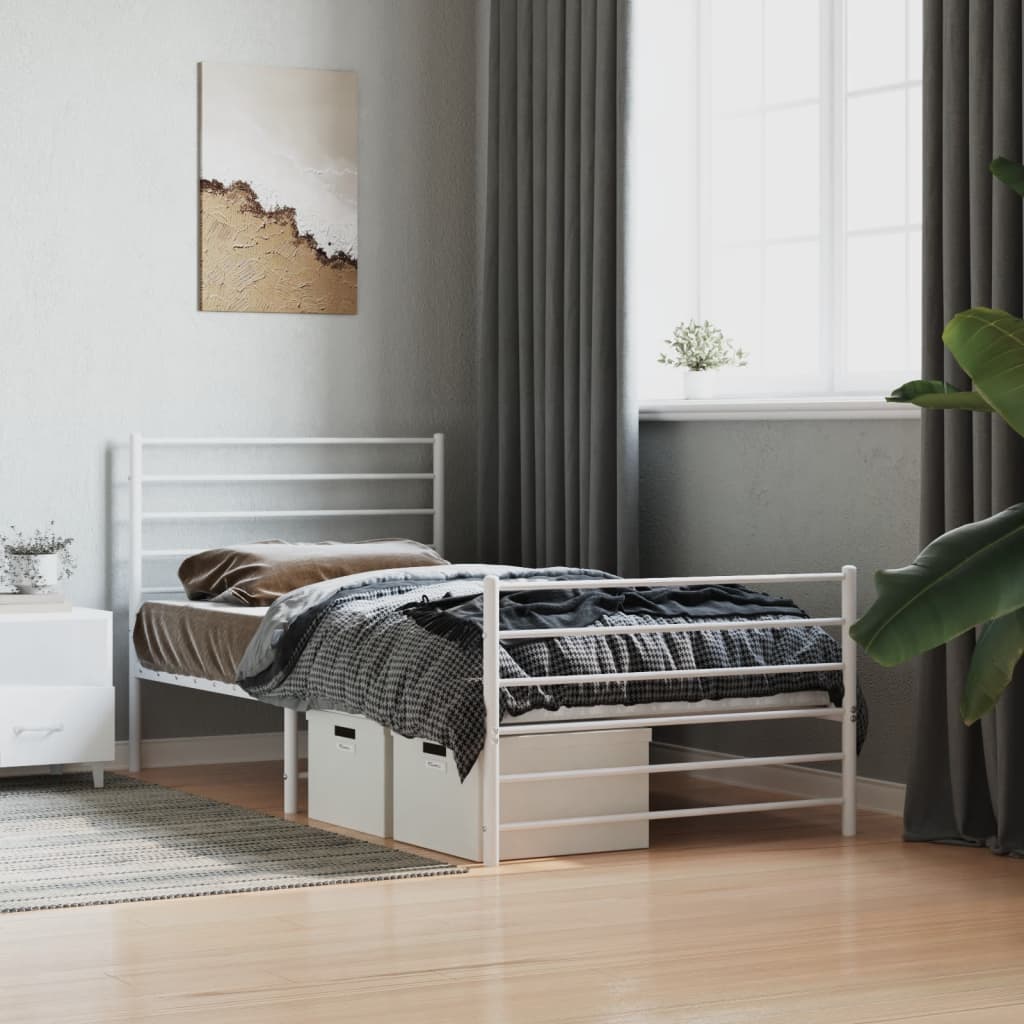 Bed frame with head and footboard metal white 90x200 cm