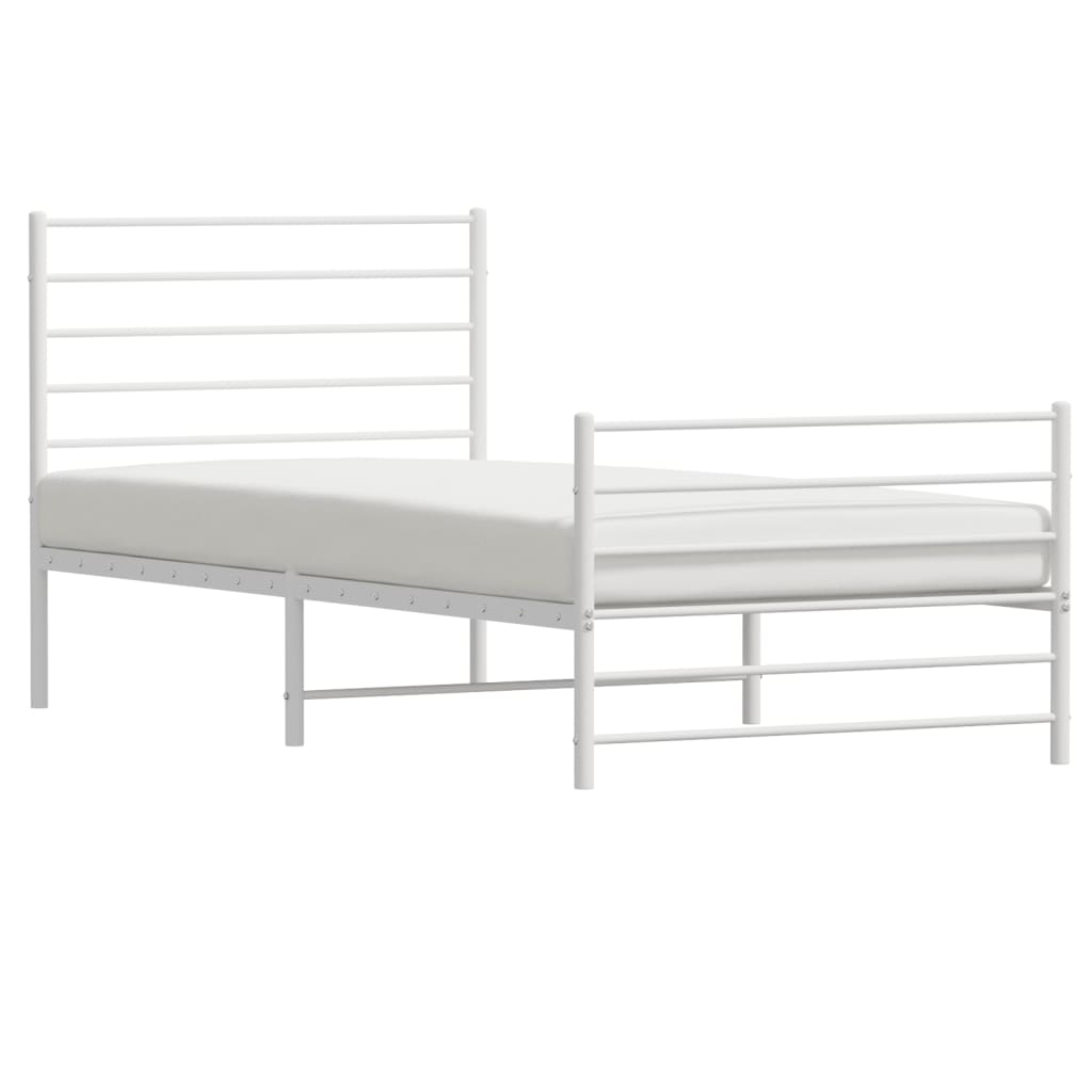 Bed frame with head and footboard metal white 90x200 cm