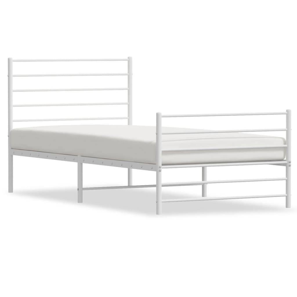 Bed frame with head and footboard metal white 100x190 cm