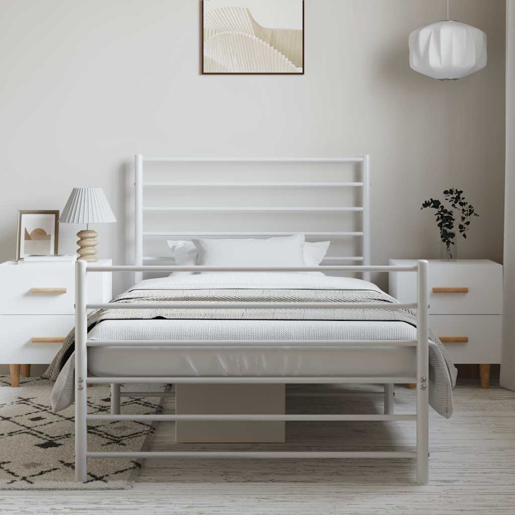 Bed frame with head and footboard metal white 100x190 cm