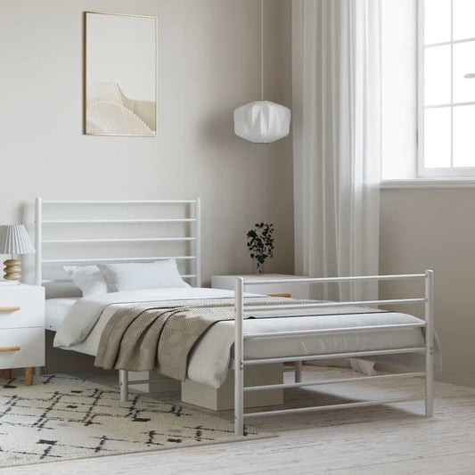 Bed frame with head and footboard metal white 100x190 cm