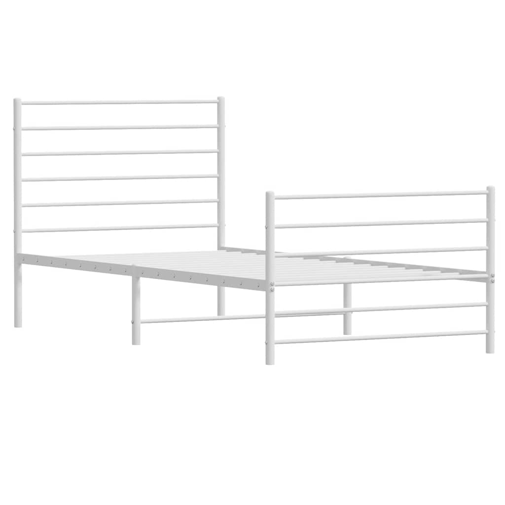 Bed frame with head and footboard metal white 100x200 cm
