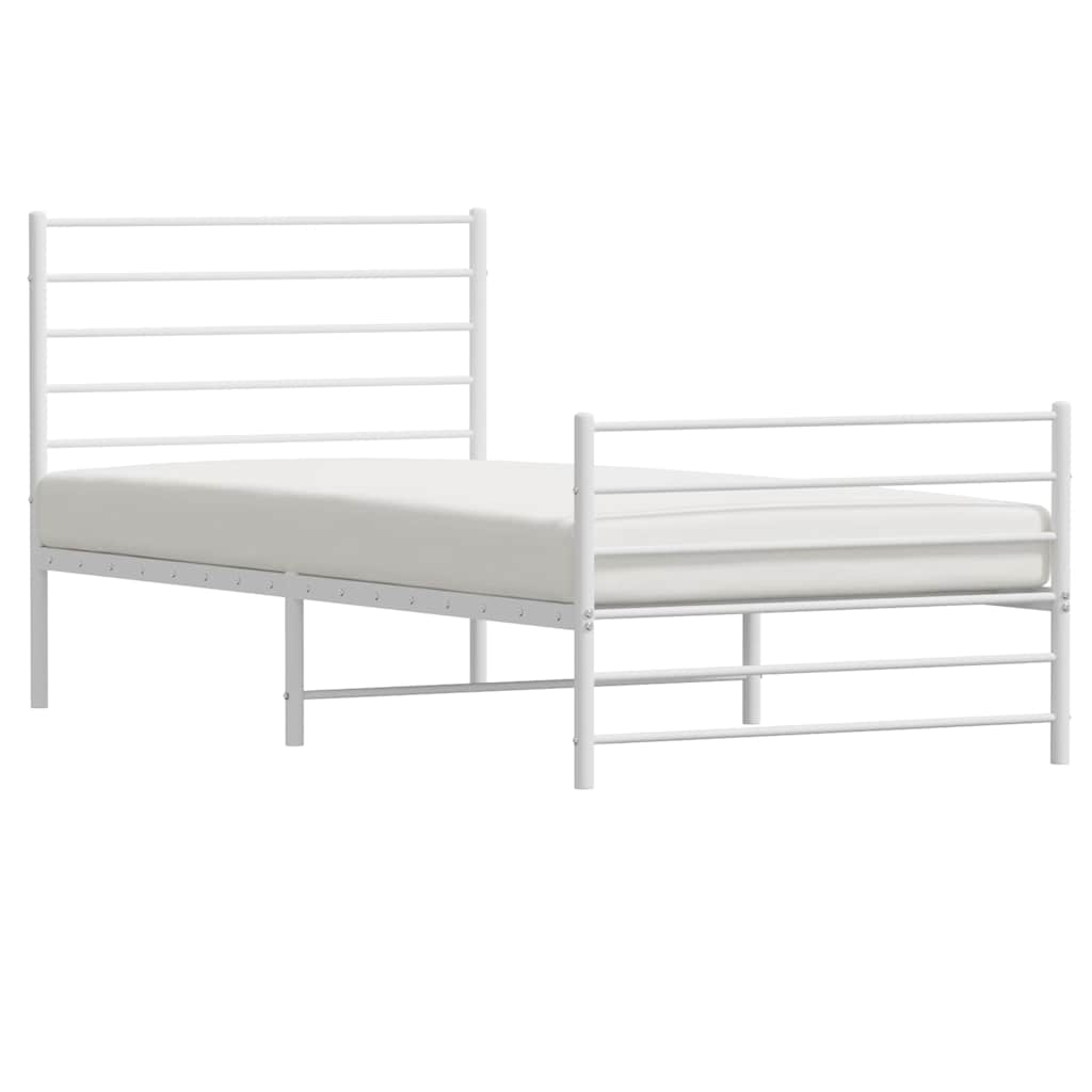 Bed frame with head and footboard metal white 100x200 cm