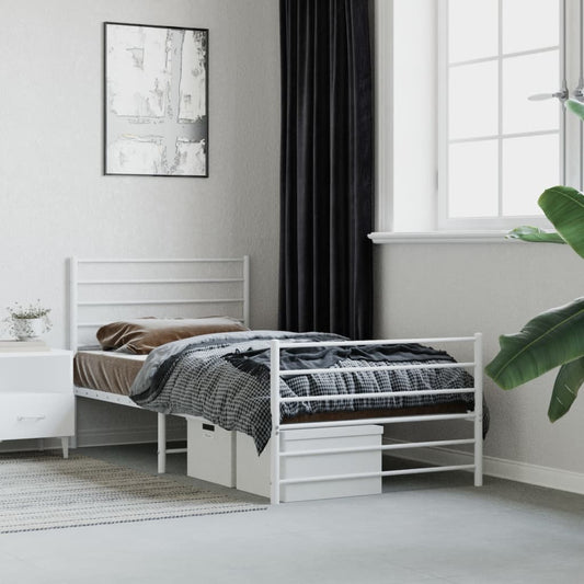Bed frame with head and footboard metal white 100x200 cm