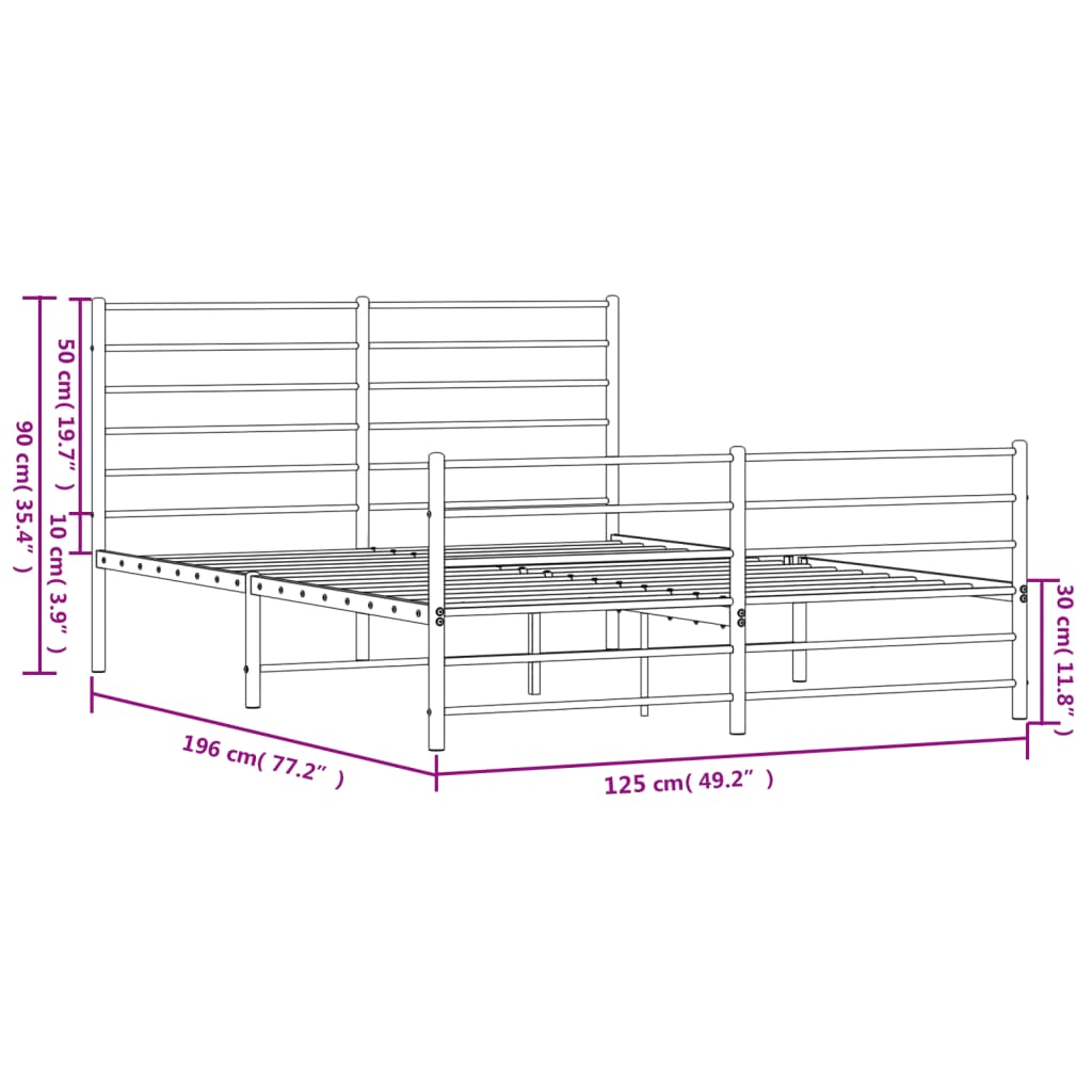 Bed frame with head and footboard metal white 120x190 cm