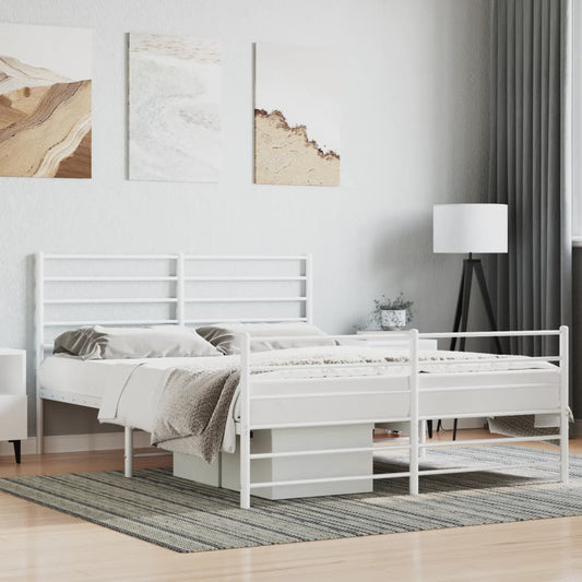 Bed frame with head and footboard metal white 120x190 cm