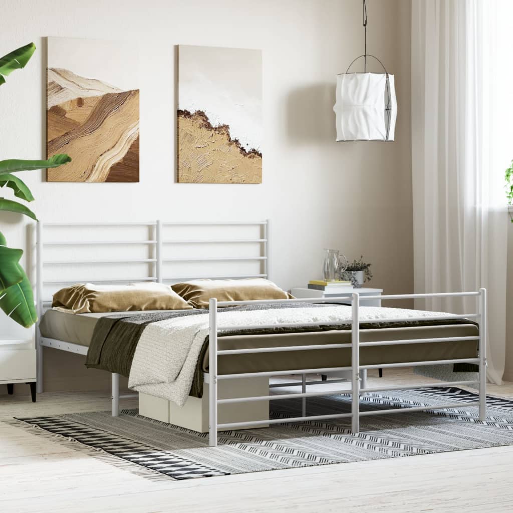 Bed frame with head and footboard metal white 120x200 cm