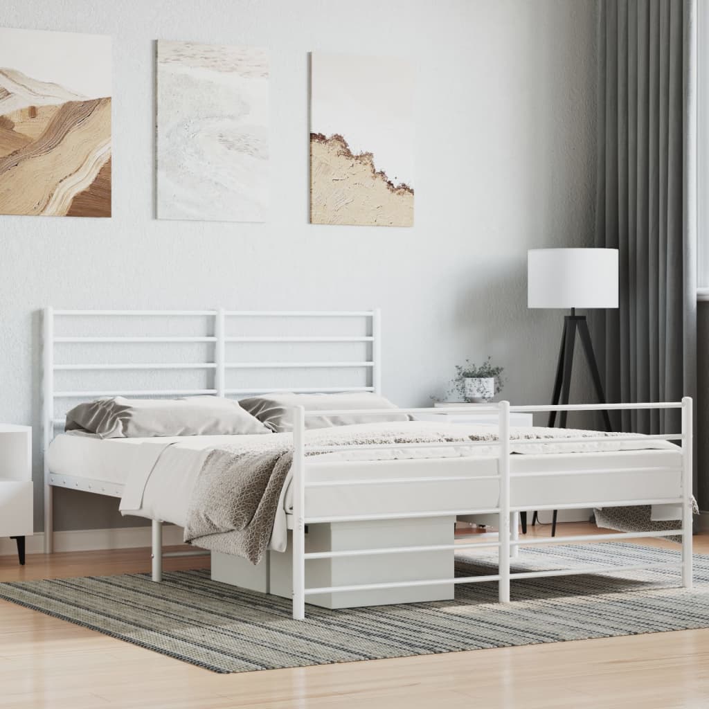Bed frame with head and footboard metal white 120x200 cm