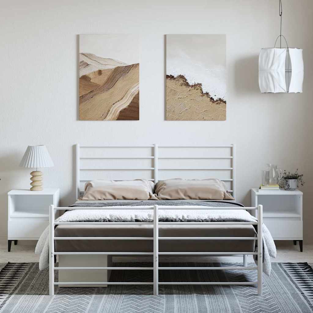 Bettgestell mit Kopf- und Fußteil Metall Weiß 135x190 cm