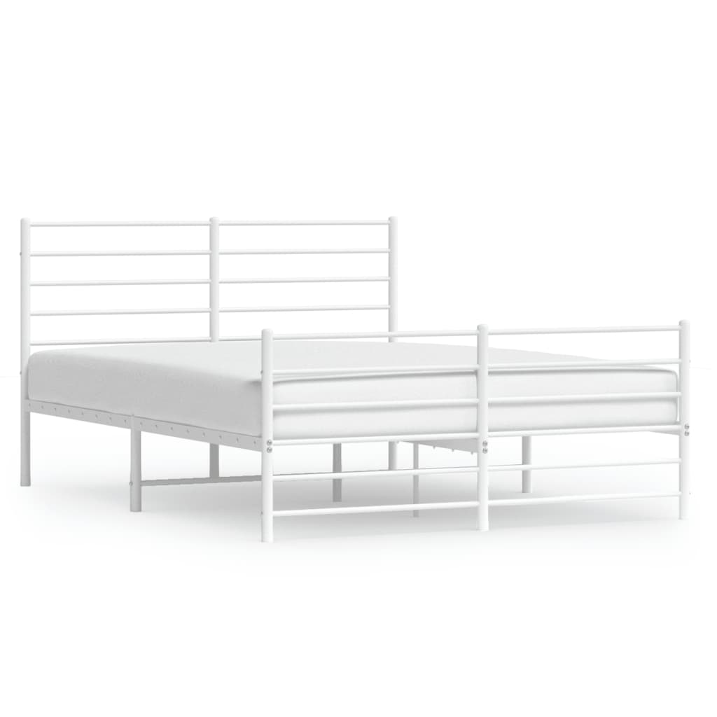 Bed frame with head and footboard metal white 140x190 cm