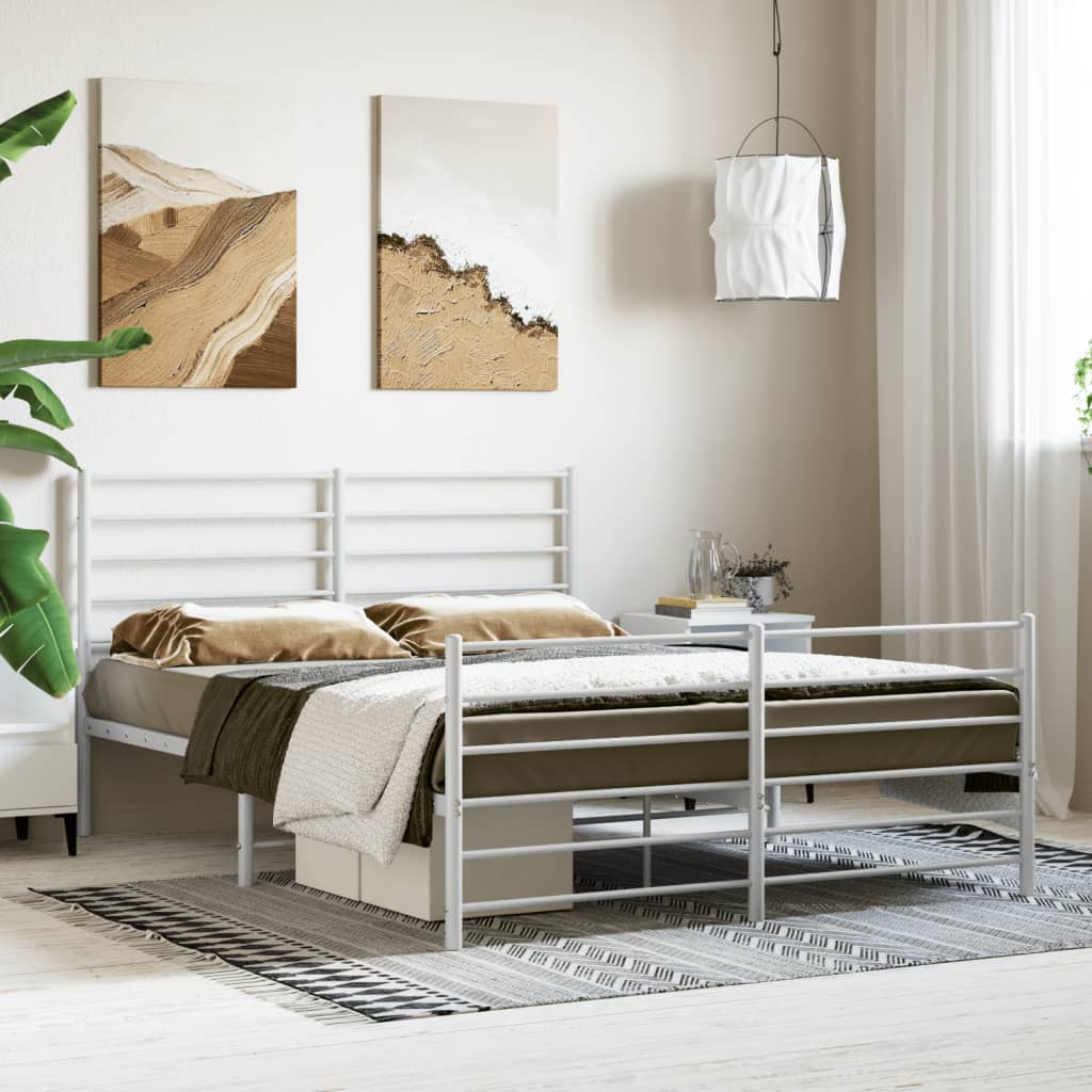 Bed frame with head and footboard metal white 140x190 cm