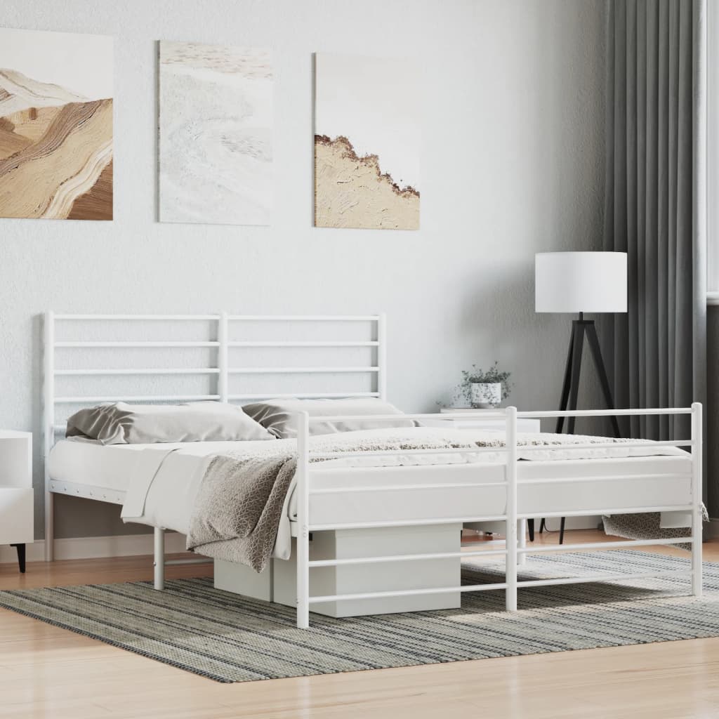 Bed frame with head and footboard metal white 140x190 cm