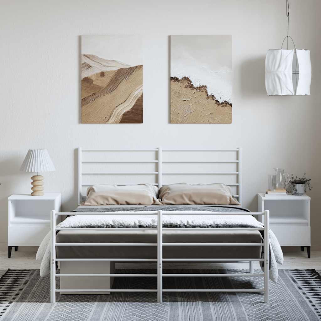 Bettgestell mit Kopf- und Fußteil Metall Weiß 150x200 cm