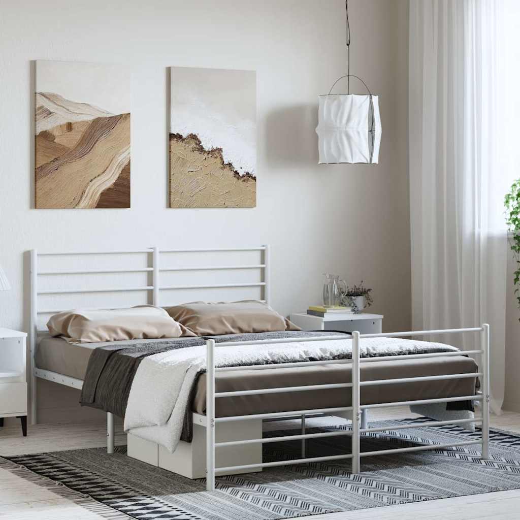 Bettgestell mit Kopf- und Fußteil Metall Weiß 150x200 cm