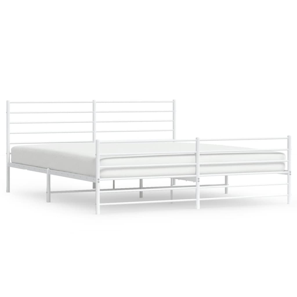 Bed frame with head and footboard metal white 180x200 cm