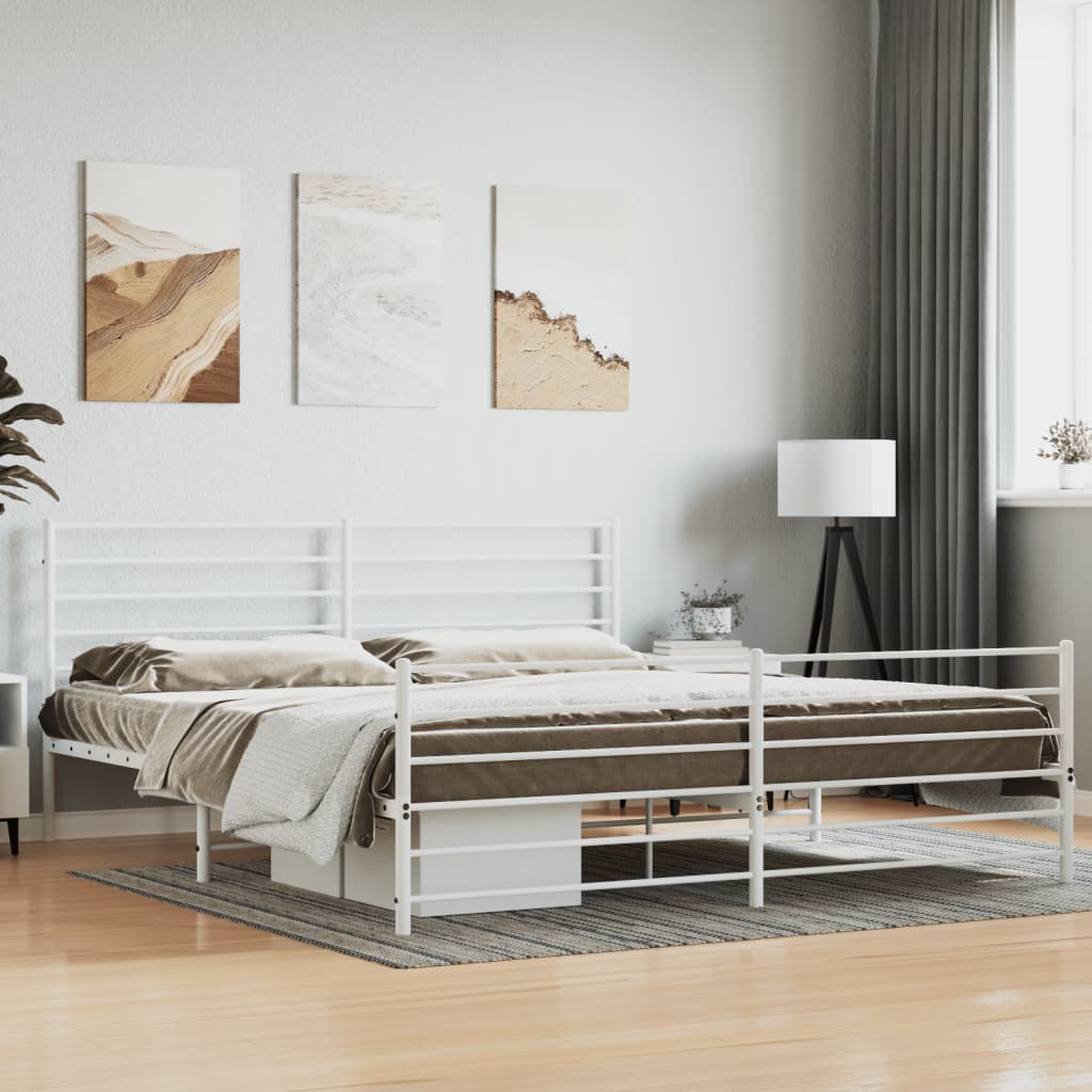 Bed frame with head and footboard metal white 180x200 cm