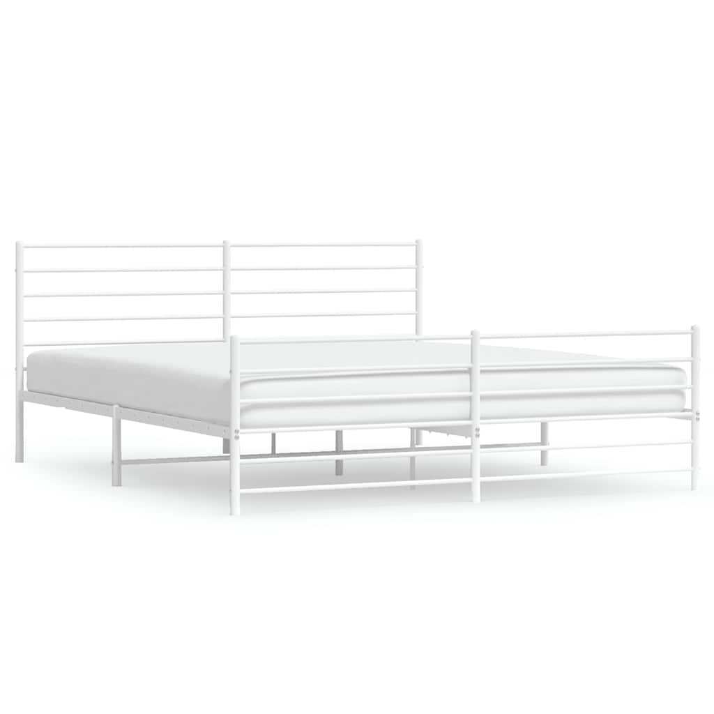 Bed frame with head and footboard metal white 183x213 cm