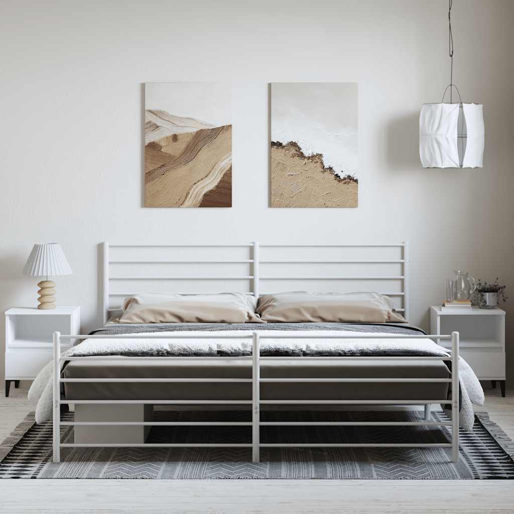 Bed frame with head and footboard metal white 183x213 cm