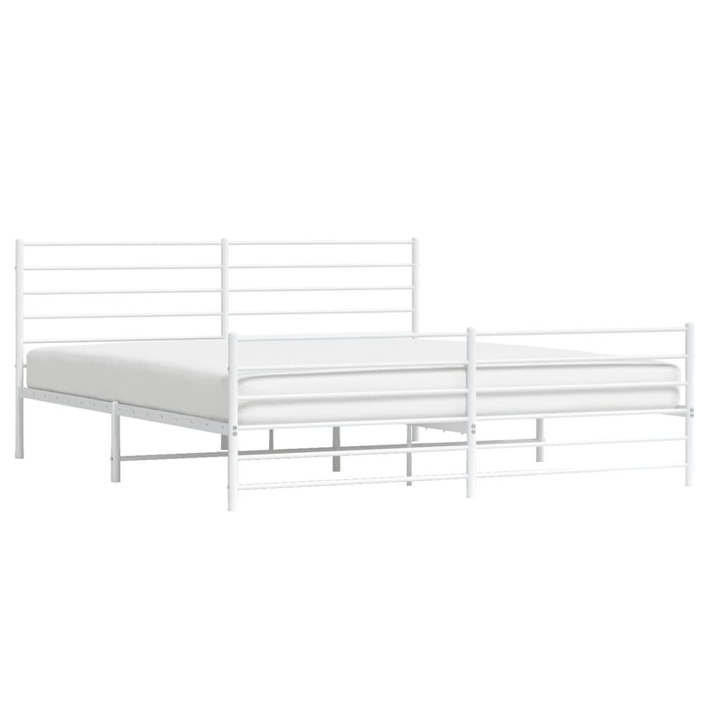 Bed frame with head and footboard metal white 183x213 cm