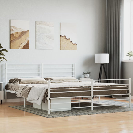 Bed frame with head and footboard metal white 183x213 cm