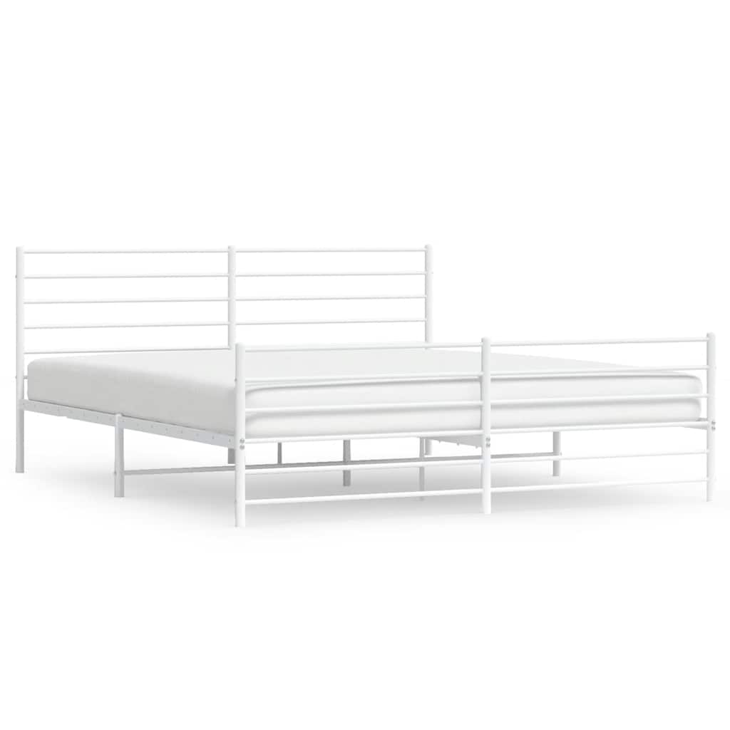 Bed frame with head and footboard metal white 193x203 cm