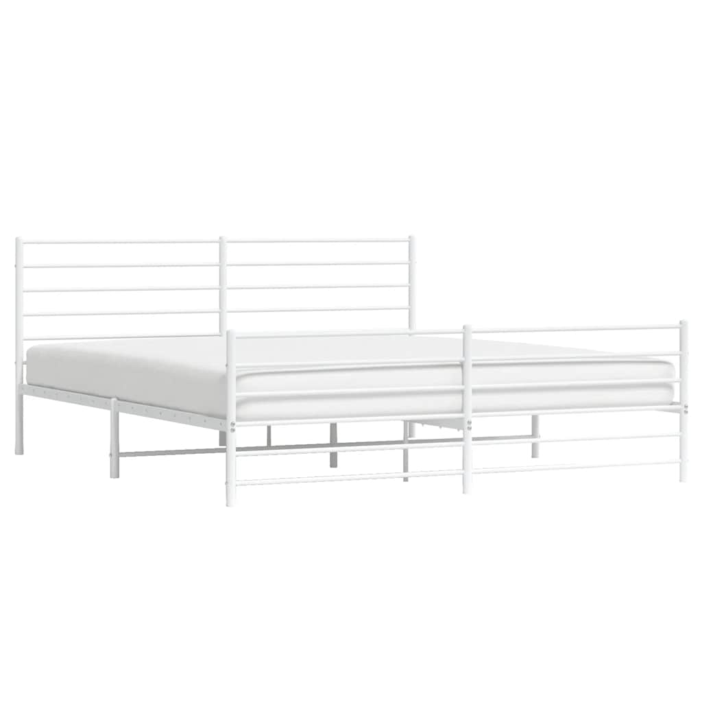 Bed frame with head and footboard metal white 193x203 cm