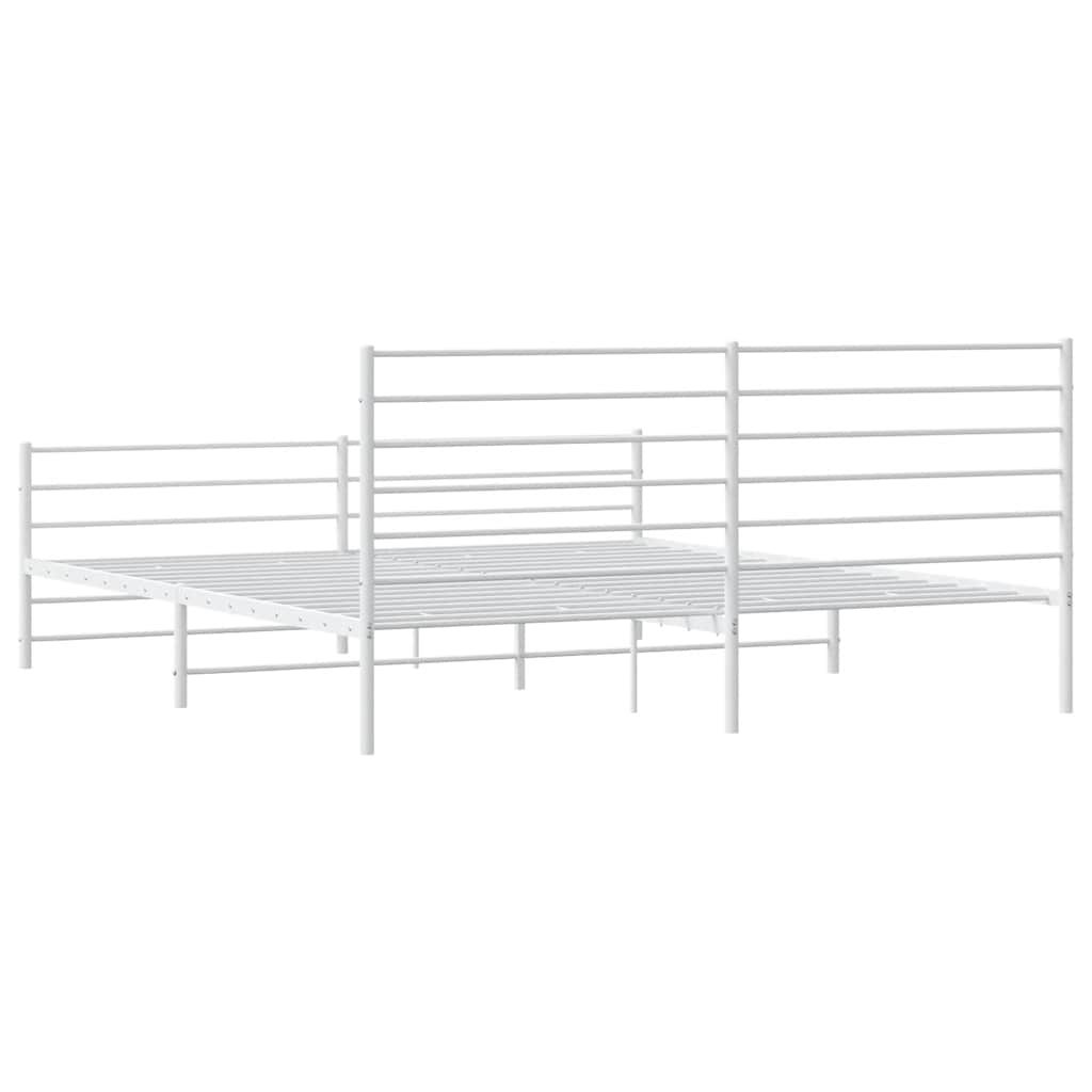 Bed frame with head and footboard metal white 193x203 cm