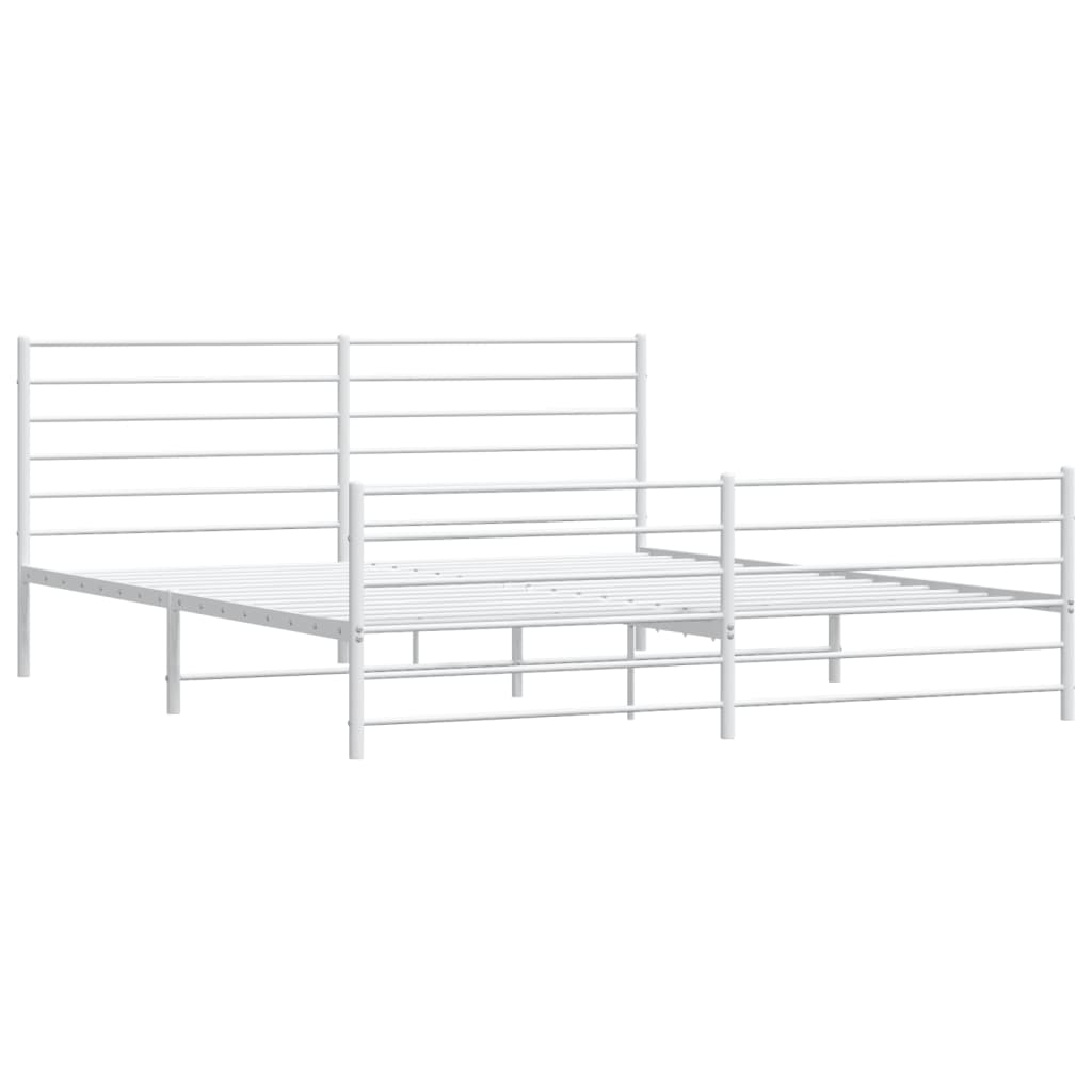 Bed frame with head and footboard metal white 200x200 cm